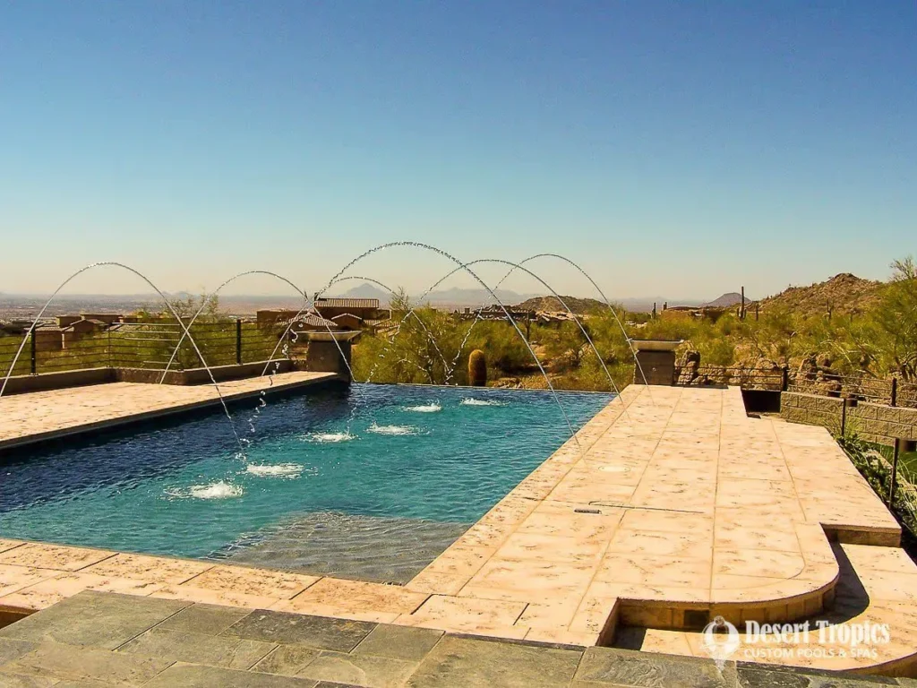 Infinity Edge Pool, Travertine Deck and Laminar Jets