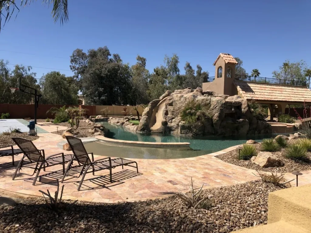 Lazy River Pool with Beach Entry and Rock Slide