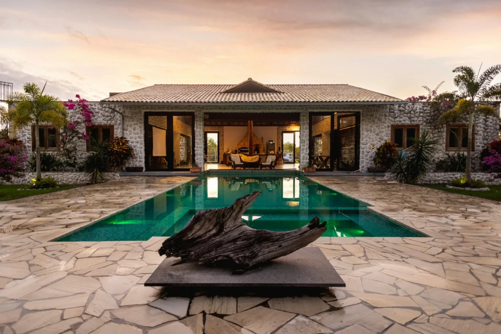 Natural Stone Deck, Rock Falls and Firepit