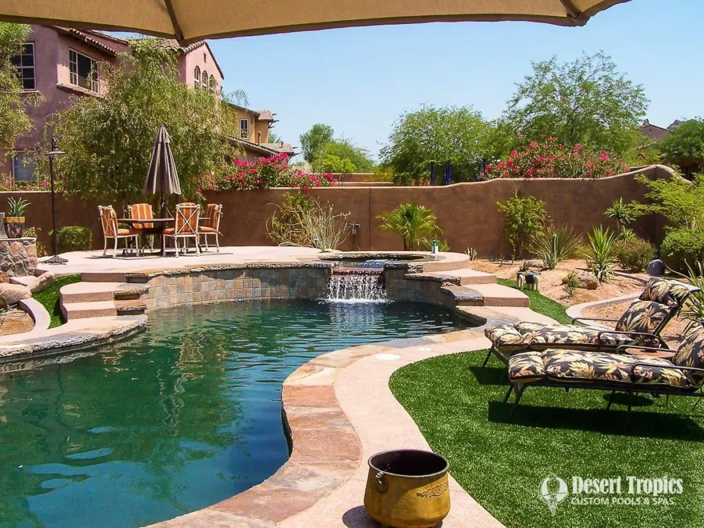 Raised Deck and Spa with Stone Coping